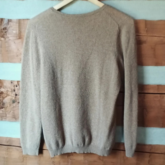 Cashmere soft crew neck pullover heathered camel ribbed cuffs & hem euc Large - Picture 9 of 9
